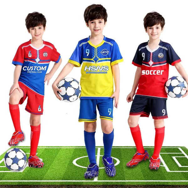 Impression personnalisée Boys Football Training Jersey Childrens Football Shirts Polyester Summer Soccer Wear Uniform sets for Kids Y301 240313