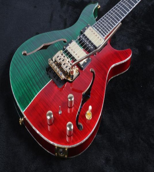 Guitarra eléctrica privada personalizada, verde, rojo, caña Smith, arce flameado, Hollowbody II, guitarra eléctrica de China 9411432