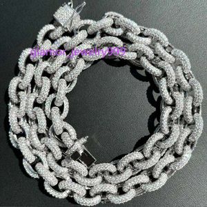 Aangepaste Rapper Sier 12mm dikte Rolo Link Chain Iced Out Moissanite Hip Hop Chainmoissanite Set met diamanten