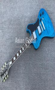 Custom Rd Type Trans Blue Maple Top Guitar Guitare Flying Fhole Hellets Tuilp TUNERS Ébène Bloc Fingerboard Block5486773