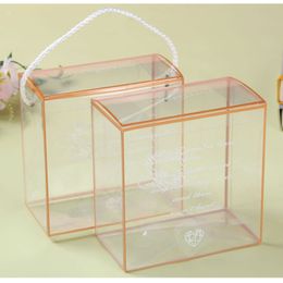 Aangepaste rechthoek Clear PVC Plastic Boxes Wedding Favor Cadeaum Doos met hangende touw Party Candy Tassen Chocolade sieraden Candy Packaging Bag A361