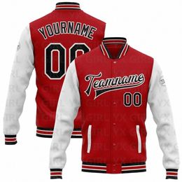 Custom Red Black-White Bomber Full-Snap Varsity Letterman Two Te Jacket 3D Baseball Butt Jacket f7Px #