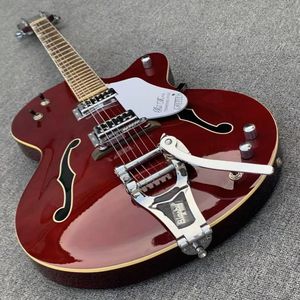 Custom Red Wine Falcon 6120 Jazz Electric Guitar Semi Hollow Body B700 Tremolo Bridge In Stork