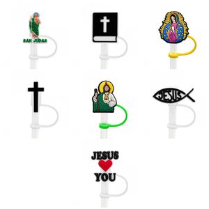 Custom Religion doux silicone paille toppers accessoires couverture charmes Réutilisable Splash Proof bouchon anti-poussière décoratif 8mm paille parti fournitures