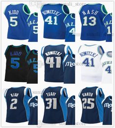 Custom Retro Basketbal 13 Steve 2 Jason Kidd Jerseys 5 Nash Dirk Nowitzki 41 Jason Terry 31 Vince Carter 25 Marineblauw Wit