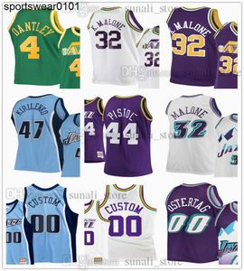 Custom Retro Basketbal Adrian Dantley 4 Jerseys Karl Malone 32 John Stockton 12 Greg Ostertag 00 Andrei Kirilenko 47 Carlos Arroyo 30