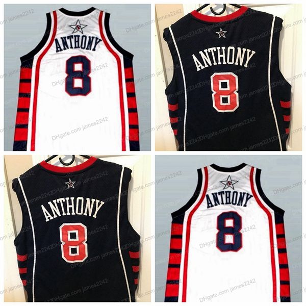 Camiseta de baloncesto retro personalizada Carmelo # Anthony para hombre Todo cosido Blanco Negro Número Nombre Jerseys Tamaño 2XS-5XL