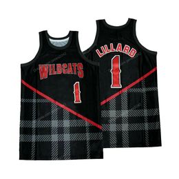 Custom Retro Damian Lillard # 1 High School Basketball Jersey Steiked Black Size S-4XL Elke naam en nummer Topkwaliteit Jerseys