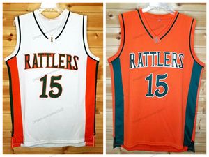 Aangepaste retro DeMarcus Cousins #15 Rattlers High School Basketball Jersey genaaide witte oranje S-4XL-naam en nummer topkwaliteit