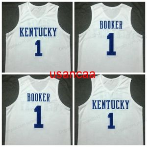 Custom Retro Devin Booker #1 Basketball jersey heren gestikt wit elke maat 2xs-5xl naam en nummer