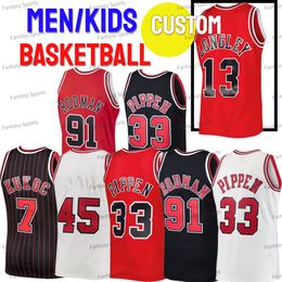 Jersey retro personalizado Derrick Rose Pippen Steve Kerr Toni Scottie Kukoc Dennis Rodman Luc Longley Rojo Clásicos Hombres Niños Jóvenes Baloncesto Jersey cosido