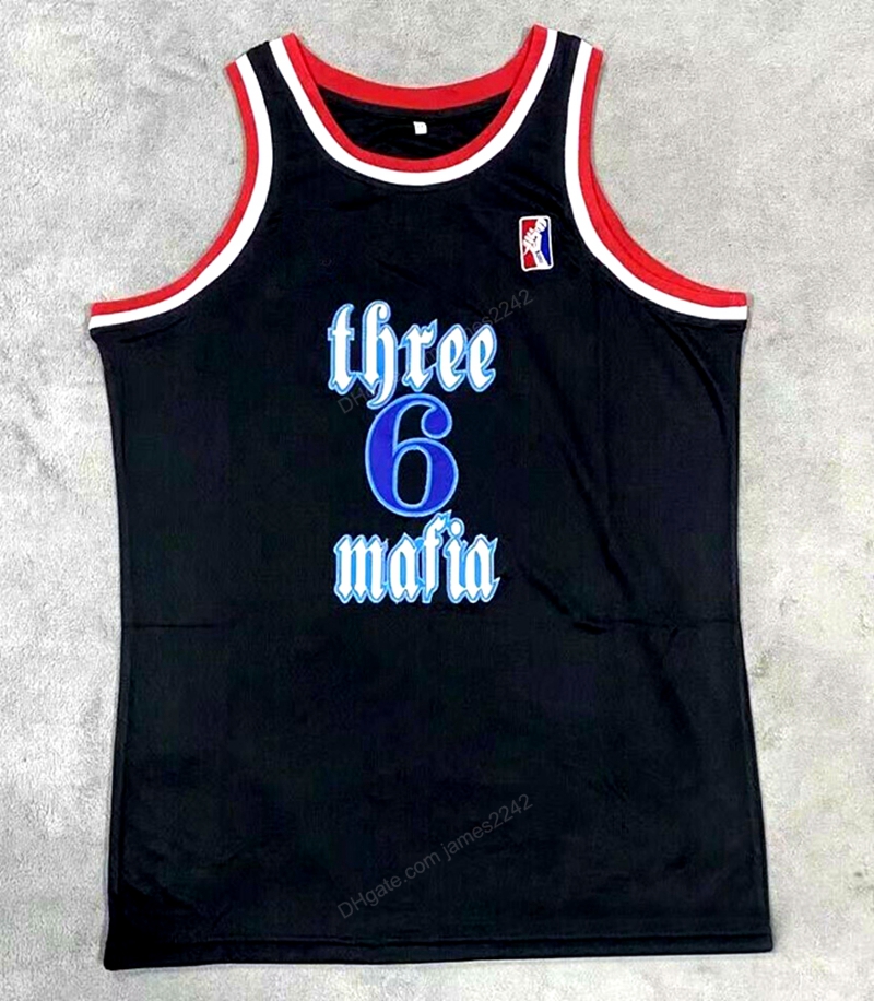 Custom Retro Drie 6 Mafia # 6 Pat Basketbal Jersey Hip Hop Rap Workout Gym Shirts Heren Blauw Gestikte Size S-4XL Elke naam en nummer Topkwaliteit