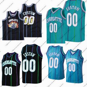 Maillot de basket-ball cousu rétro personnalisé Kemba Walker Glen Rice Alonzo Deuil Larry Johnson Dell Curry Gerald Wallace Muggsy Bogues Baron Davis Ball fou