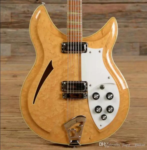 Ric 12 cuerdas personalizado 38112 V69 MAPLE GLO 1989 Cuerpo semi hueco Guitarra natural Triángulo amarillo triángulo de trazada