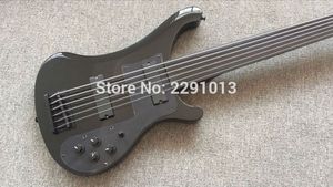 Guitare basse électrique 6 cordes noire 4003 personnalisée, matériel noir, touche sans frette, sans incrustation