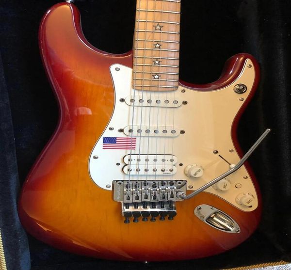 Custom Richie Sambora Signature Tabacco Sunburst 1994 St Guitare électrique Floyd Rose Tremolo Tremolo Verrouillage Nut Star Incrup S2107074