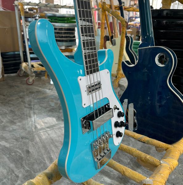 Guitarra eléctrica Rickenback 4003 personalizada, bajo, cuerpo de tilo, color azul cielo, diapasón de palisandro, 4 cuerdas