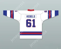 Aangepaste Roanoke Valley Rebels 61 Witte Tie Down Hockey Jersey Top gestikt S-M-L-XL-XXL-3XL-4XL-5XL-6XL