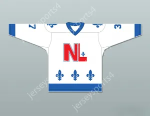 Custom Roger Ladouceur 37 Le National de Québec White Hockey Jersey- Lance et Compte supérieur Stitted Spette