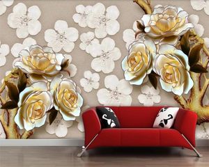 Personnalisé Romantique Floral 3d Papier Peint En Relief Fleurs Décor À La Maison Salon Chambre Revêtement Mural HD Fond D'écran