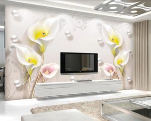 Aangepaste romantische bloemen 3d behang sieraden reliëf eenvoudige mode calla lelie woonkamer slaapkamer wandbekleding HD wallpaper