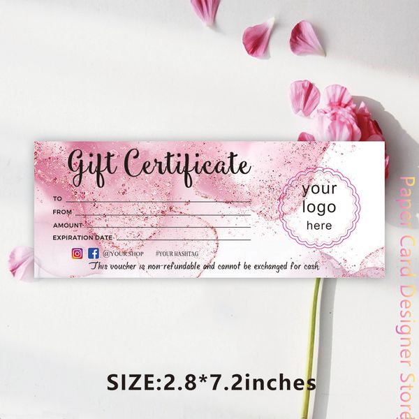 Certificado de regalo moderno de oro rosa personalizado Tarjeta de regalo imprimible PERSONALIZADO AGREGAR SU LOGO DE REGISTRO