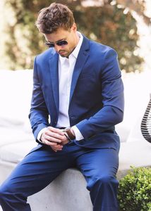 Custom Royal Blue Slim Fit Mannen Past Huwelijk 2019 Formele Bruidegom Twee stukken Tuxedos (jas + broek) Prom Draag