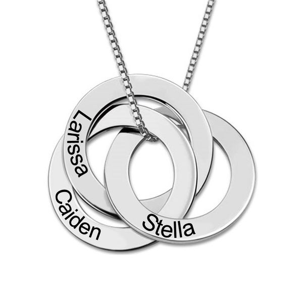 Collier avec pendentif en cercle russe personnalisé, 3 noms de cercles entrelacés gravés, collier de famille, cadeau pour elle # SS30