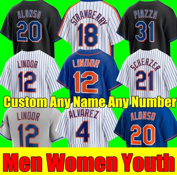 Custom S-4xl 2024 Pete Alonso Baseball Jerseys Francisco Lindor Edwin Diaz Kodai Senga Starling Marte Mets Strawberry Kei Hernandez Max Scherzer Men Femmes