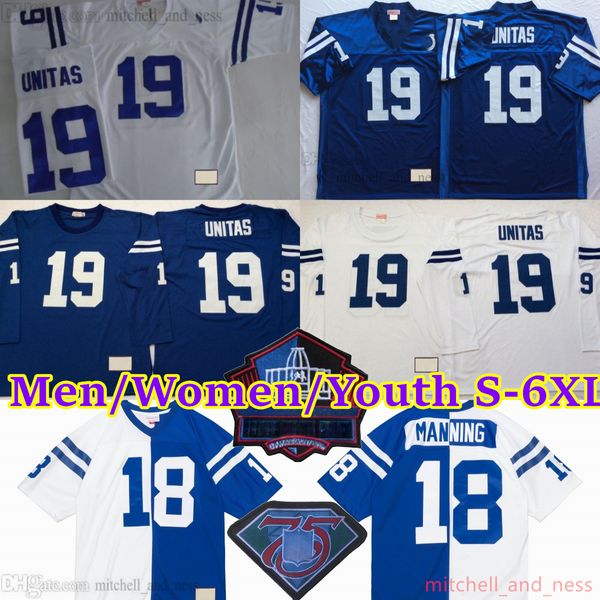 Personnalisé S-6XL 1990 Classique Vintage Football 18 Peyton Manning Jersey Throwback Stitch 19 Johnny Unitas 88 Marvin Harrison Edgerrin James Reggie Wayne Robert Mathis