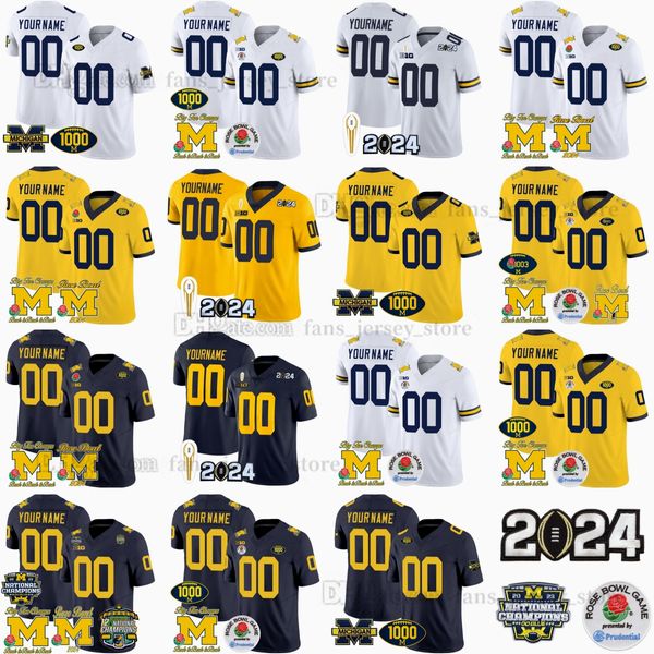 Camiseta de fútbol personalizada S-6XL 2024 Big Ten Champion Michigan Wolverines 9 J.J. McCarthy 2 Blake Corum 25 Junior Colson 0 Mike Sainristil 20 Kalel Mullings 13 Jack Tuttle