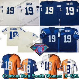 Custom S-6XL 75th Throwback19 Johnny Unitas 1978 Football Jerseys 18 Peyton Manning 88 Marvin Harrison 82 Raymond Berry 89 Gino Marchetti Dwight Freeney Lenny Moore