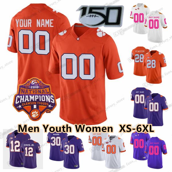 Camiseta de fútbol personalizada S-6XL Clemson Tigers 16 Trevor Lawrence 9 Travis Etienne Jr. 3 Amari Rodgers 23 Toriano Pride Jr. 11 Isaiah Simmons 12 Sherrod Covil Jr. Maguire