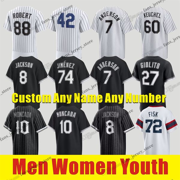 Le baseball universitaire S-6XL personnalisé porte des maillots cousus Anderson Moncada Crochet Jackson Giolito Jimenez Kopec Robert Abbott Allen Bell Buehrle Dent John Kaat Konerko