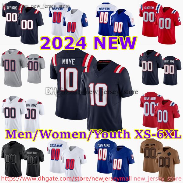 Custom S-6xl Diy 10 Drake Maye Football Jersey 12 Tom Brady Rob Gronkowski Ezekiel Elliott Rhamondre Stevenson Kendrick Bourne Juju Smith-Schuster Matthew Judon