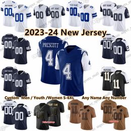 Maillot de football personnalisé S-6XL DIY 4 Dak Prescott saison 2023-24 Ezekiel Elliott CeeDee Lamb Leighton Vander Esch Micah Parsons Rico Dowdle Trevon Diggs Deion Sanders