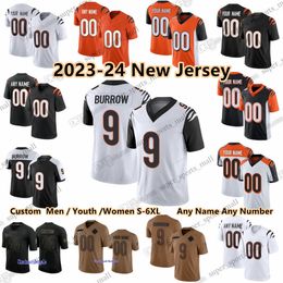 Aangepaste S-6XL DIY 9 Joe Burrow 2023-24 seizoen voetbalshirt Ja'Marr Chase Joe Mixon Tee Higgins Tyler Boyd Logan Wilson Germaine Pratt Trayveon Williams Tee Higgins