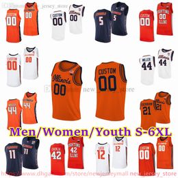 Personnalisé S-6XL Illinois Fighting Illini 0 Terrence Shannon Jr. Maillot de basket-ball Justin Harmon Dain Dainja Amani Hansberry Niccolo Moretti AJ Redd Maillots cousus