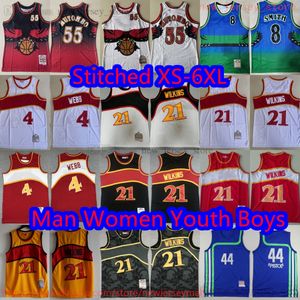 Custom S-6XL Throwback 1996-97 Basketbal 55 Dikembemutombo Jersey Classic Vintage Stitch 4 Spudwebb 8 Stevesmith Jerseys Retro Breathable Sports Shirts