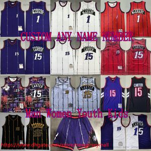 Custom S-6xl Throwback 1998-99 Baloncesto 15 Vincecarter Jersey Retro Vintage Classic 1 TracyMcgrady Jerseys Purple Blanco Blanco Aviso Atención Amplia Corto Corto