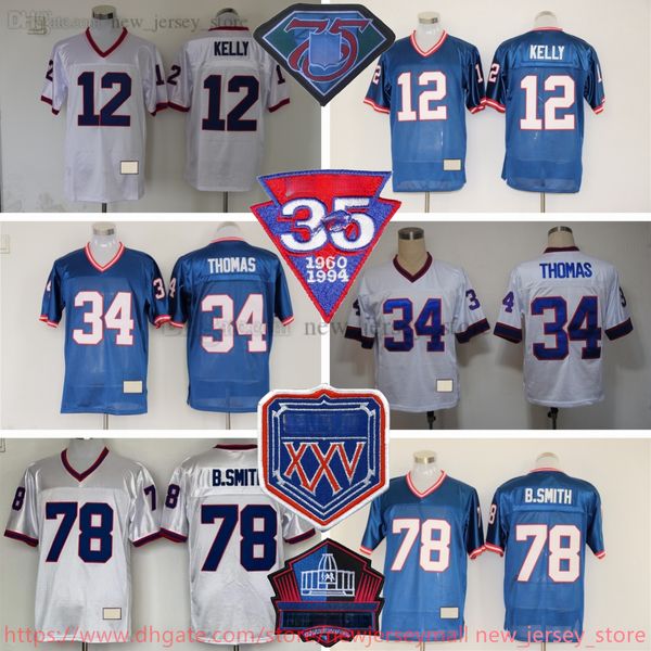 Personalizado S-6XL Retroceso 1960-1999 Fútbol 12 Jim Kelly Jersey Stitch 32 OJ Simpson 34 Thurman Thomas 78 Bruce Smith 83 Andre Reed 66 Billy Shaw Mike Stratton Jerseys