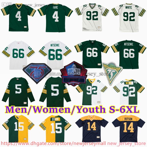 Personnalisé S-6XL Throwback 1919-1999 Football 12 Aaron Rodgers Jersey Stitch 4 Brett Favre 75 Forrest Gregg 14 Don Hutson Willie Wood Paul Hornung Charles Woodson Maillots