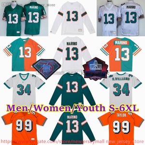 Aangepaste S-6XL Throwback 1966-1999 voetbal 13 Dan Marino Jersey Stitch 12 Bob Griese 39 Larry Csonka 83 Mark Clayton 85 Mark Duper 99 Jason Taylor Richmond Webb Jerseys