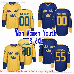 Custom S-6XL Movie 2016 Wereldbeker van Zweden WCH Hockey 30 Henrik Lundqvist Jerseys 65 Erik Karlsson Carl Soderberg Gabriel Landeskog Backstrom Steen gestikt