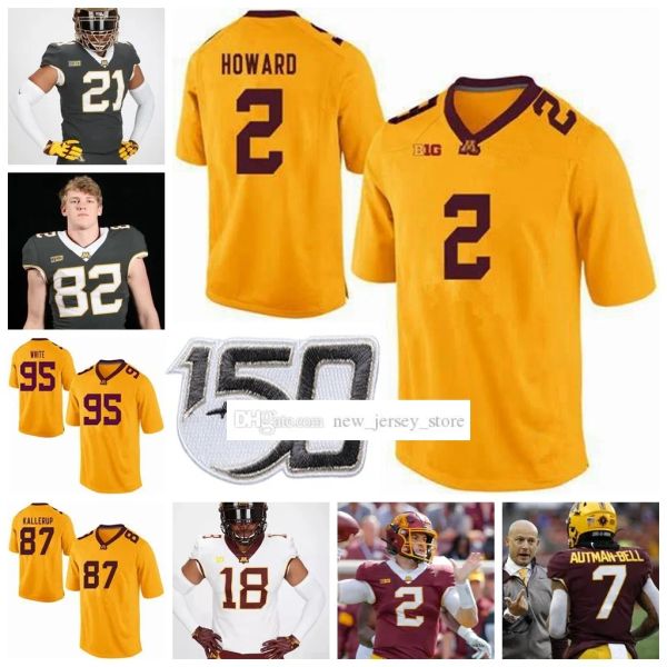 Camisetas de fútbol personalizadas S-6XL NCAA Minnesota Golden College Gophers 5 Dylan Wright 76 Chuck Filiaga 77 Quinn Carroll 98 Trey Bixby 80 Anthon