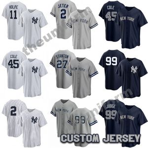 Custom S-6XL NIEUW 45 Gerrit Cole 2 Derek Jeter 48 Anthony Rizzo 99 Aaron Judge Baseball Jersey Yankees Men Men Women Youth York genaaid