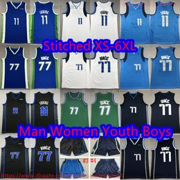 Custom S-6XL New City Basketball 77 LukaDoncic Jersey 2023-24 thuis weg 11 KyrieIrving Jerseys Ademend sport Zwart Wit Blauw Shirts Shorts broek Gestikt