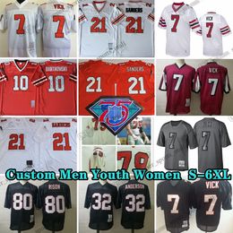 Custom S-6XL Throwback 7 Michael Vick voetbalshirts 21 Deion Sanders 97 Grady Jarrett 70 Jake Matthews 10 Steve Bartkowski 80 Andre Rison 95 Jonathan Babineaux