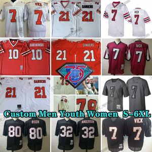 Custom S-6xl Throwback 7 Michael Vick Football Jerseys 21 Deion Sanders 97 Grady Jarrett 70 Jake Matthews 10 Steve Bartkowski 80 André Rison 95 Jonathan Babineaux