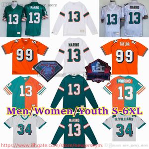 Aangepaste S-6XL Throwback Football 13 DanMarino Jersey Vintage 1966-1999 Stitch 23 RonnieBrown 34 RickyWilliams 54 ZachThomas 78 RichmondWebb 73 BobBaumhower